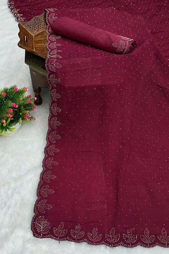 Chinon Crush Silk Saree with Siroski Diamond Work