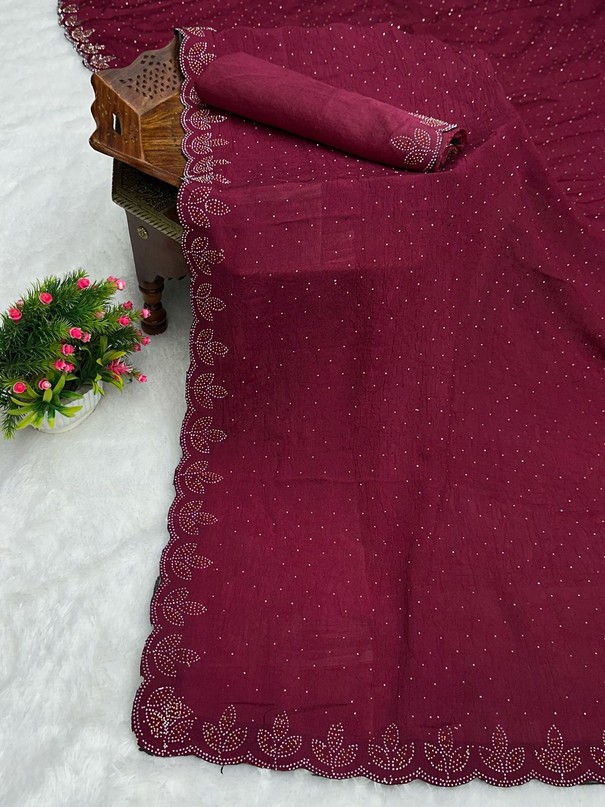 Chinon Crush Silk Saree with Siroski Diamond Work