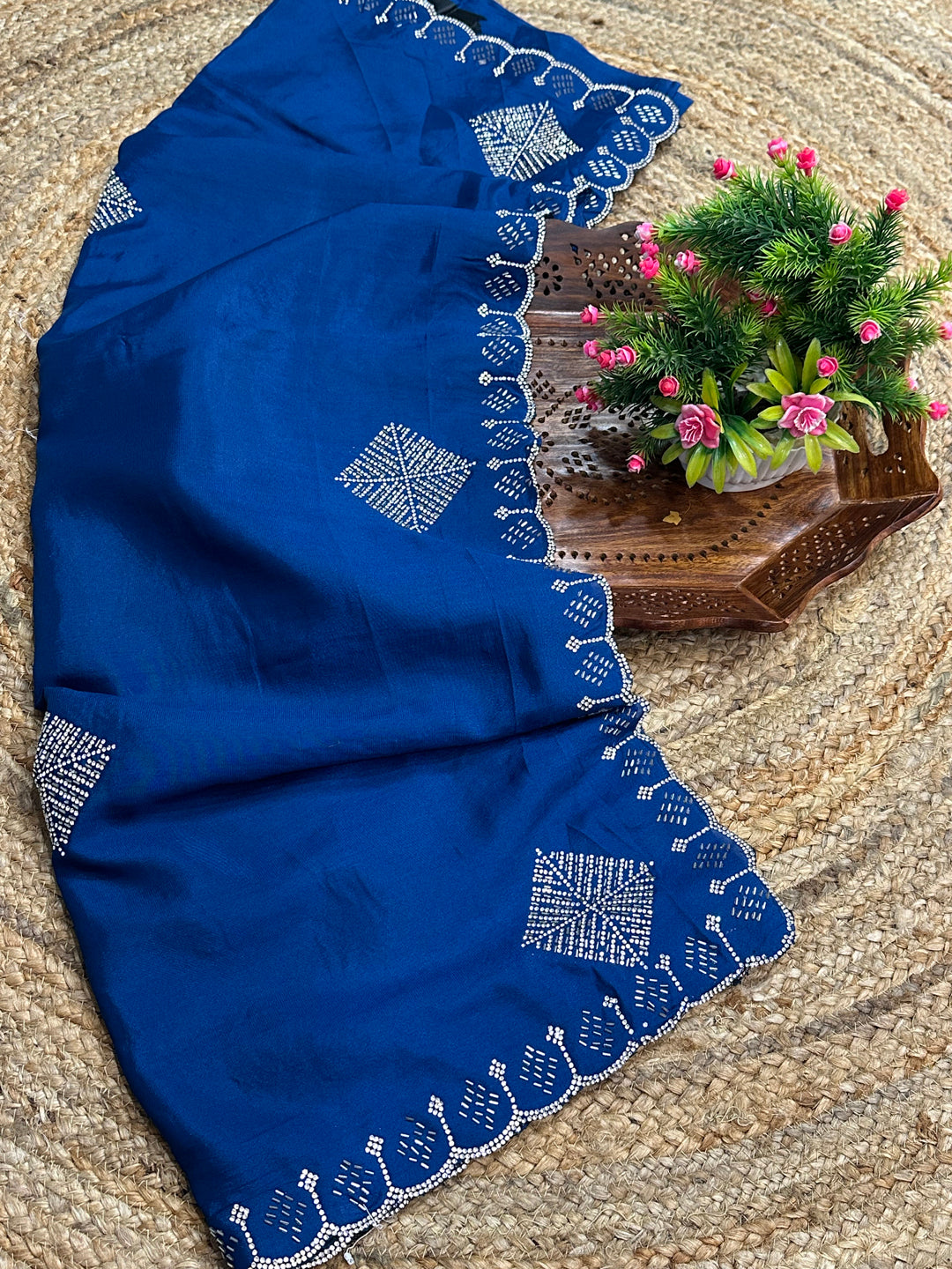 Zarkan Diamond Work Satin Silk Saree