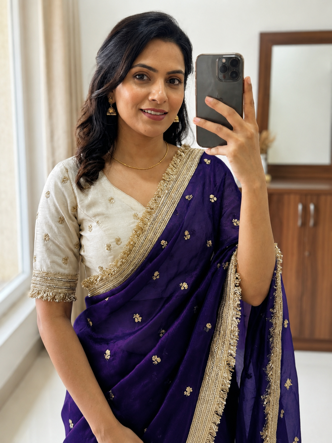 Satin Embroidery Work Saree With Lace Border