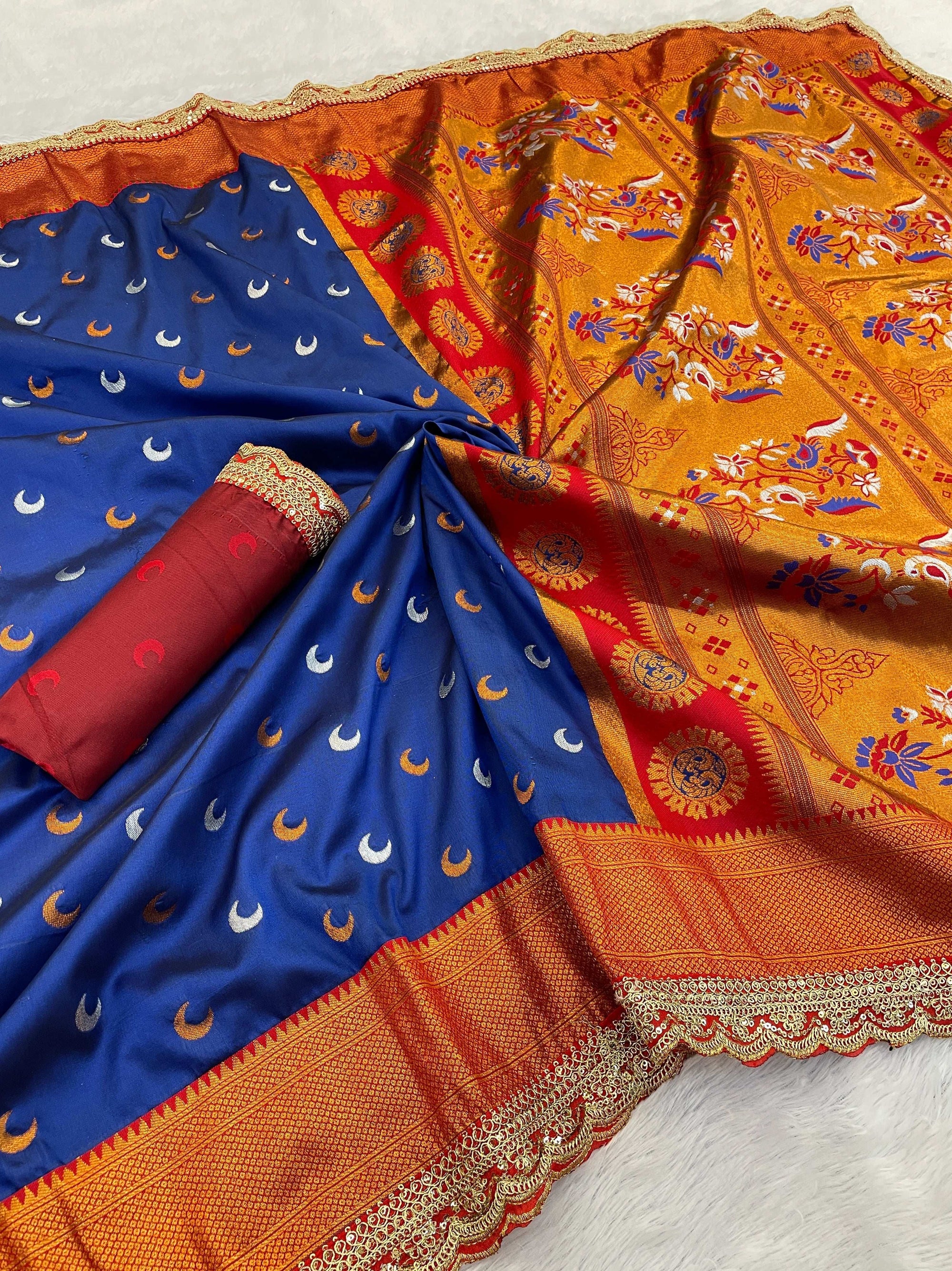 Paithani Pure Silk Embroidery Lace Border Saree
