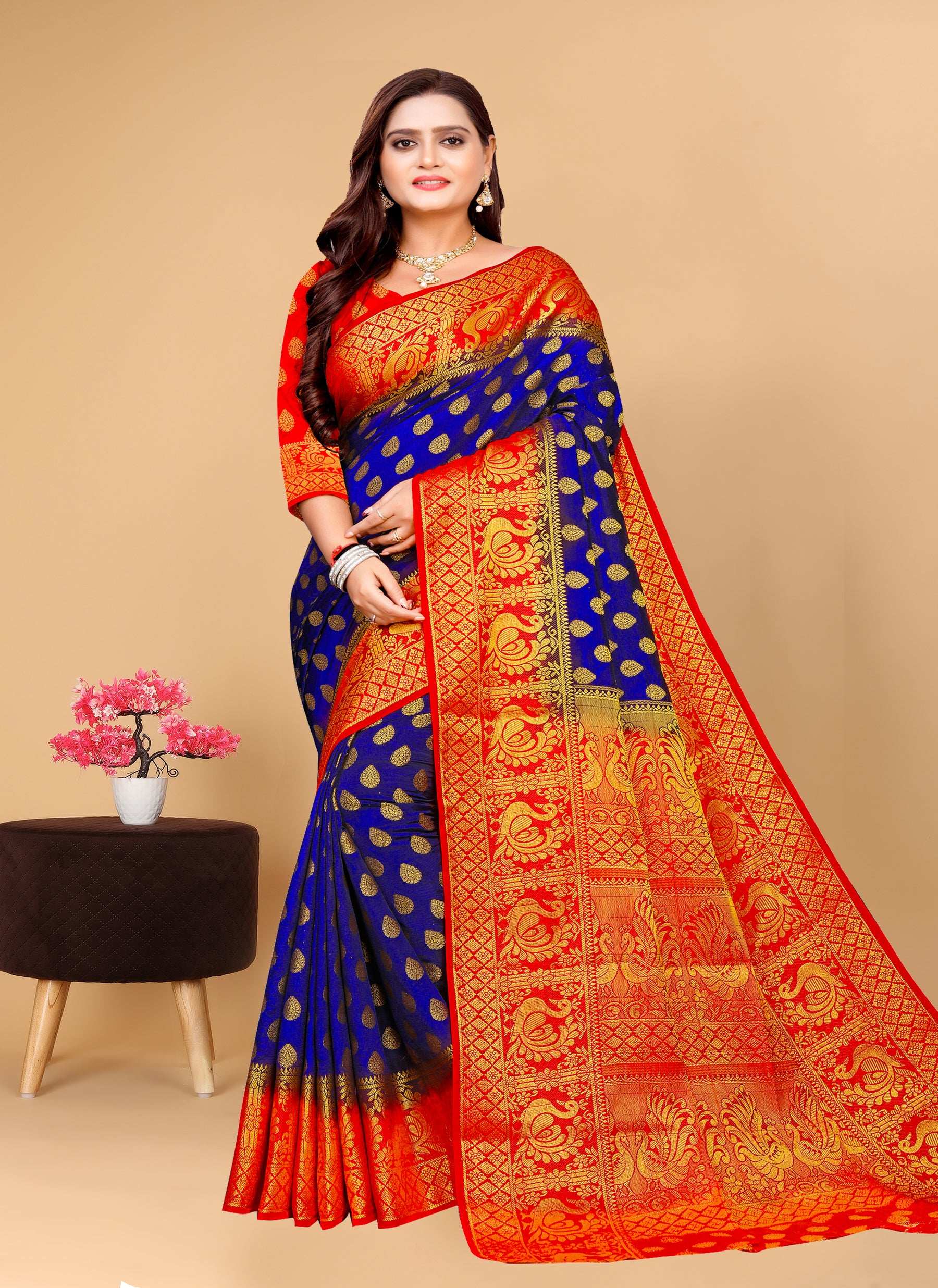 Pionex Woven Kanjivaram Banarasi Jacquard Nylon Silk Sarees