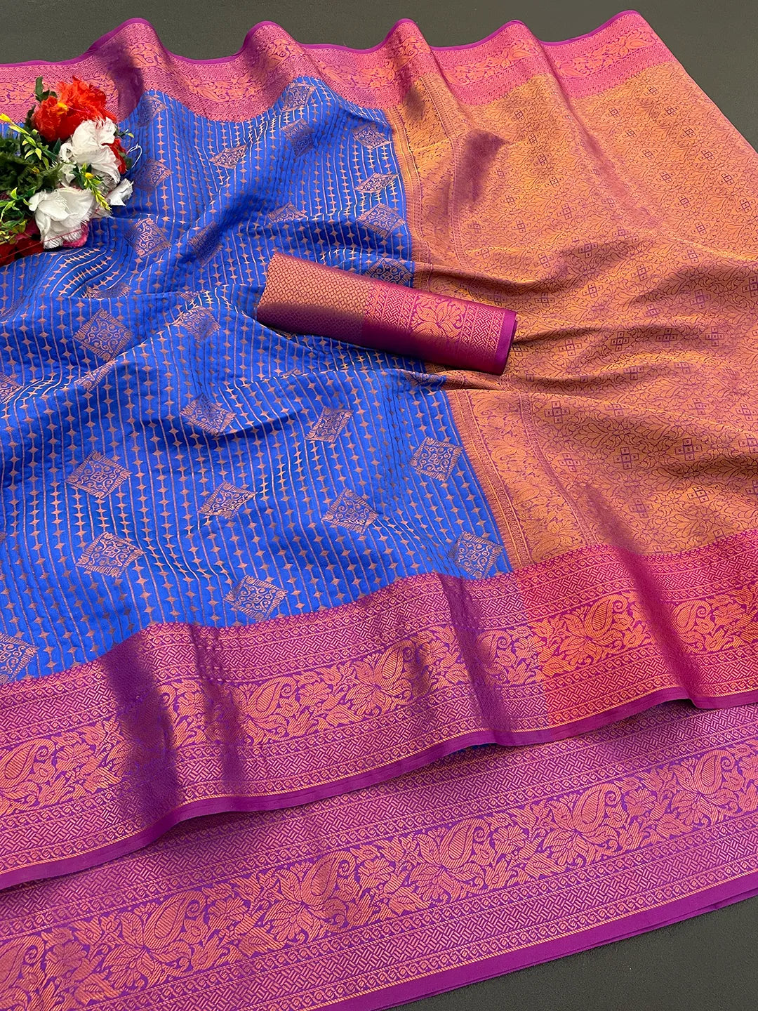Kanjivaram Soft Silk Copper Rich Pallu Saree