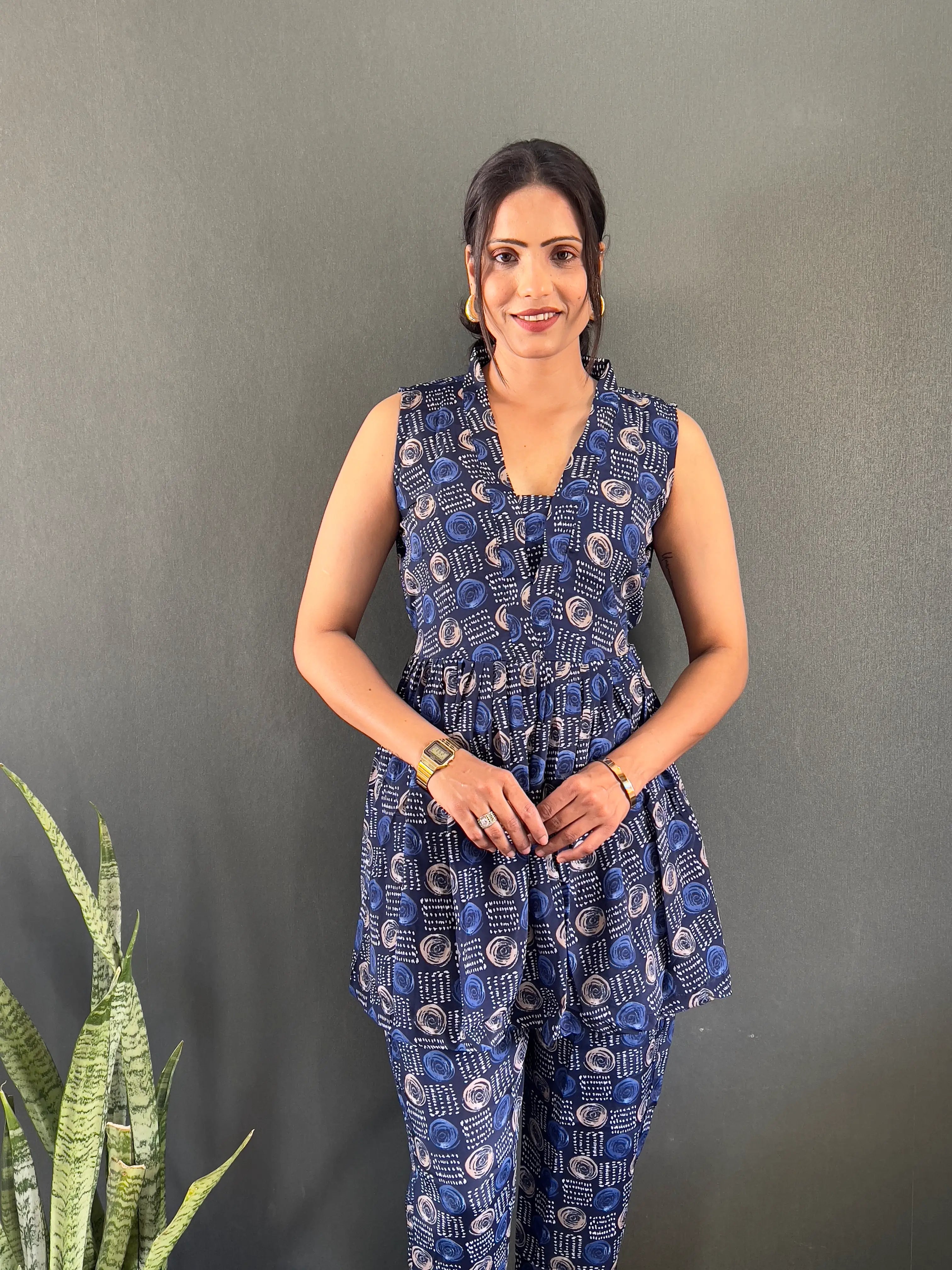 Printed V-Neck Co Ord Sets For Office Wear