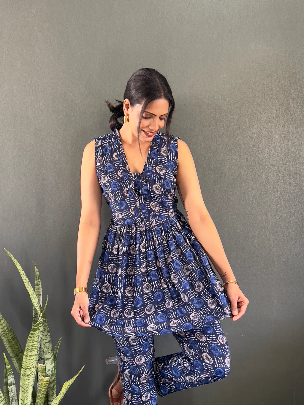 Printed V-Neck Co Ord Sets For Office Wear