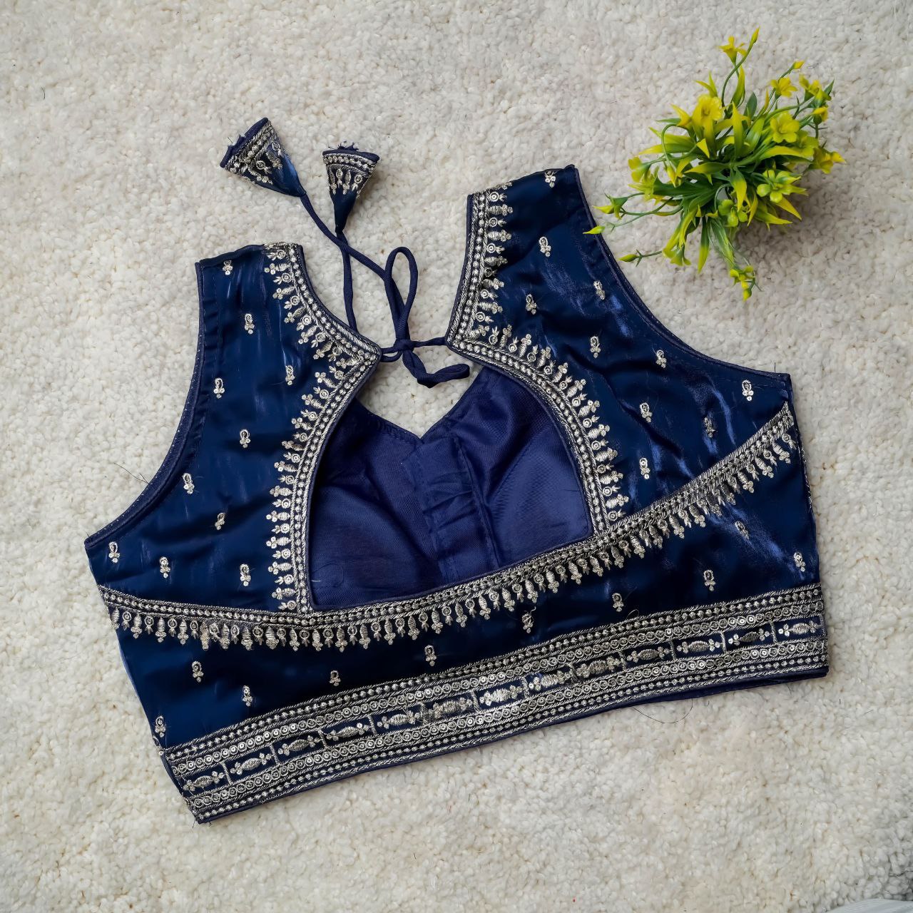 Readymade Jimmy Choo Fabric Embroidered Blouse with Front Hook & Back Tussels