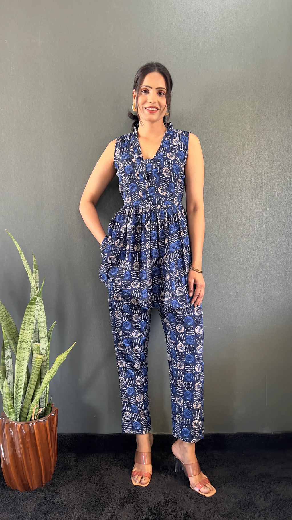 Printed V-Neck Co Ord Sets For Office Wear