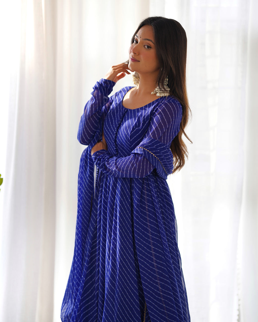 Women Leheriya Printed Georgette Anarkali Kurta Set