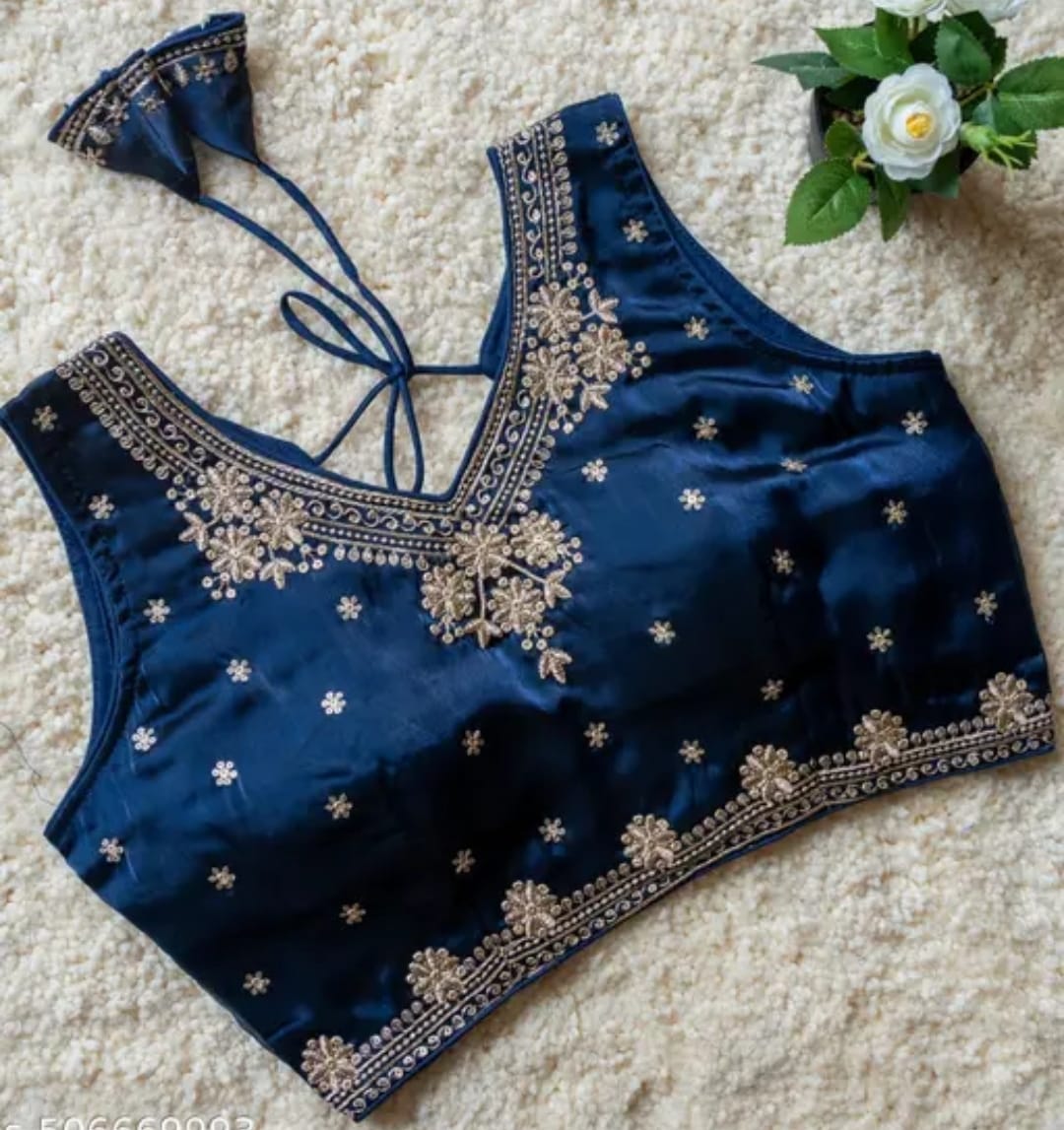 Jimmy Choo Fabric Sequin Embroidered V-Neck Blouse with Tussels