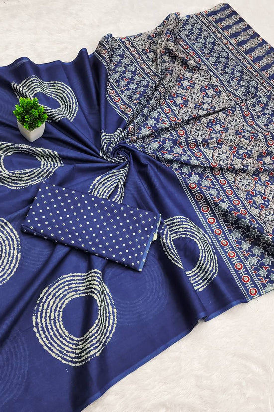 Ajrakh Bandhej Printed Mulmul Cotton Saree for Woman