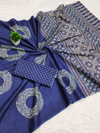 Ajrakh Bandhej Printed Mulmul Cotton Saree for Woman