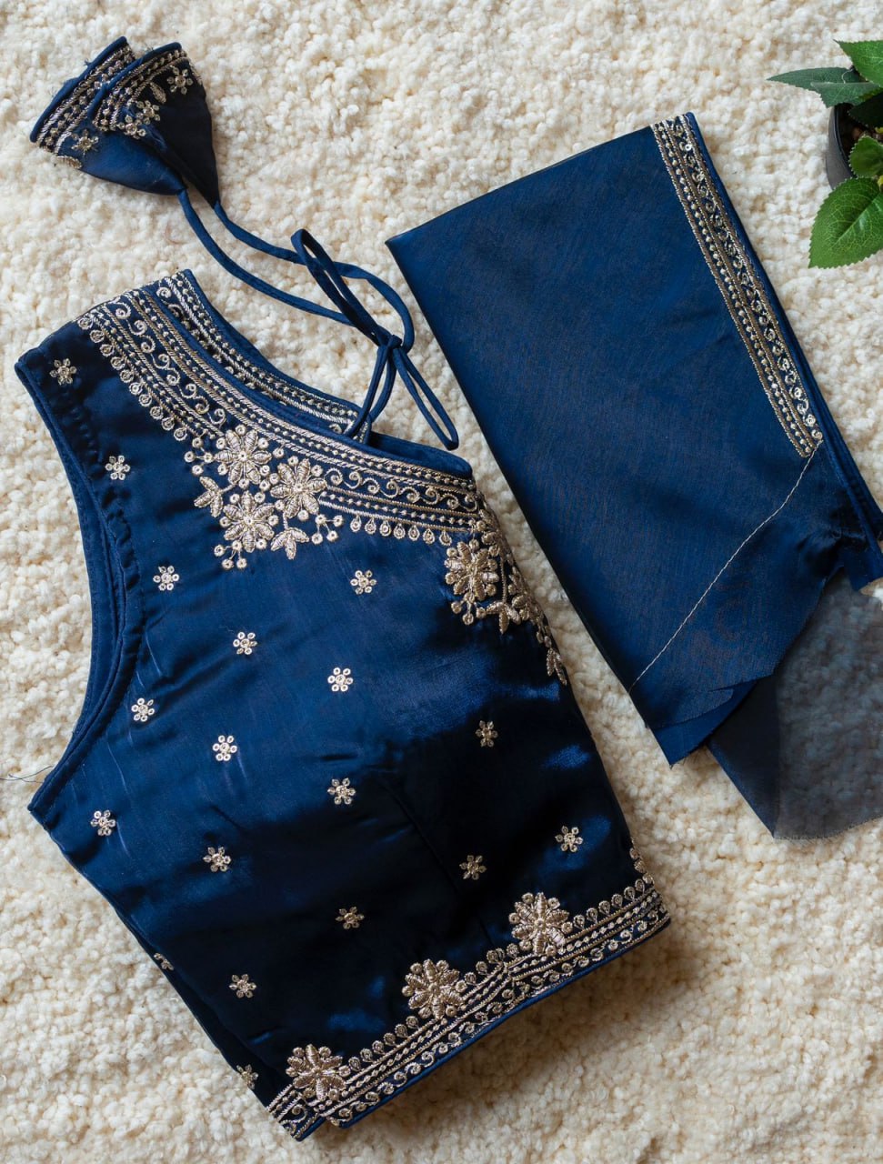 Jimmy Choo Fabric Sequin Embroidered V-Neck Blouse with Tussels