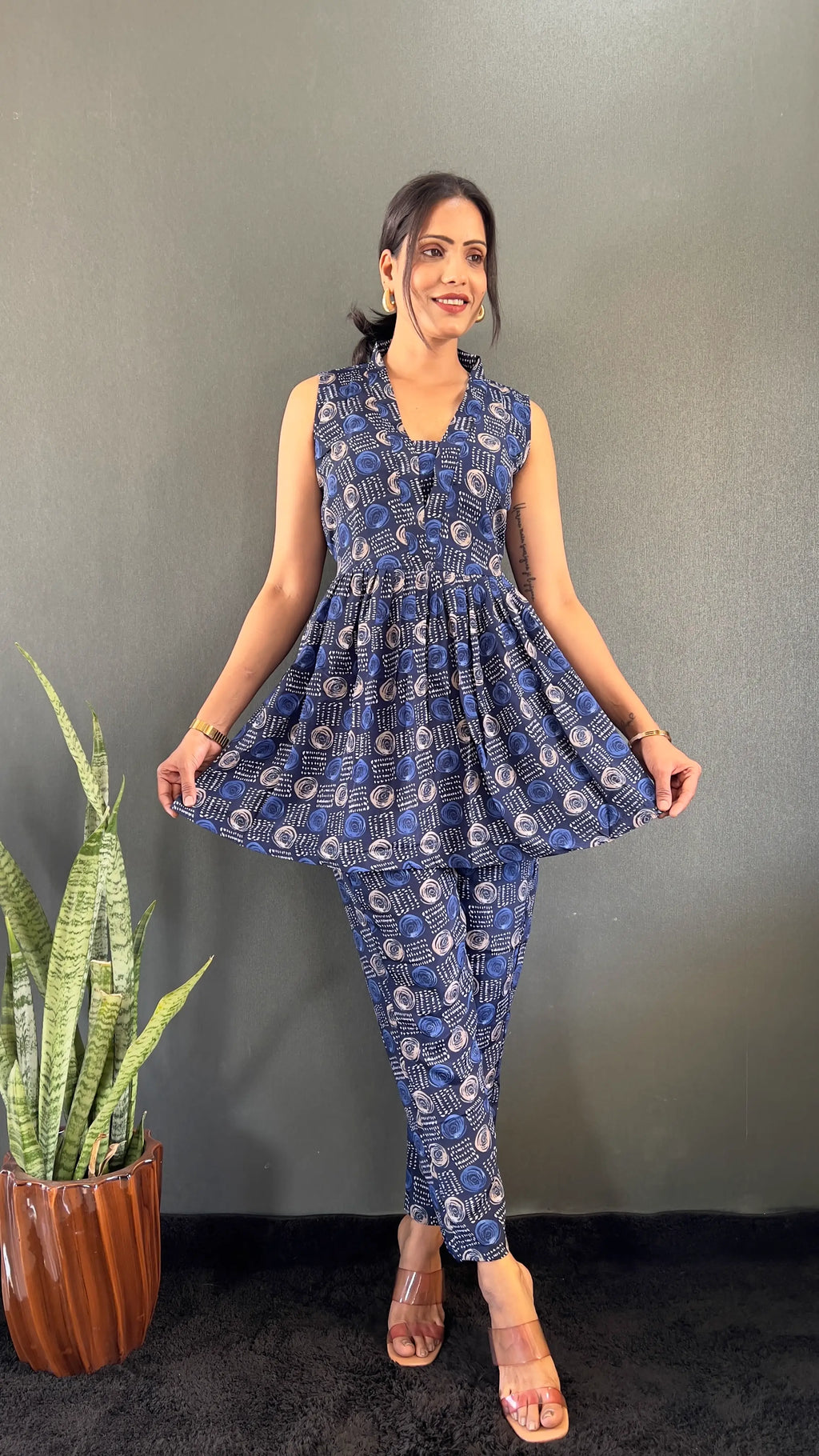 Printed V-Neck Co Ord Sets For Office Wear