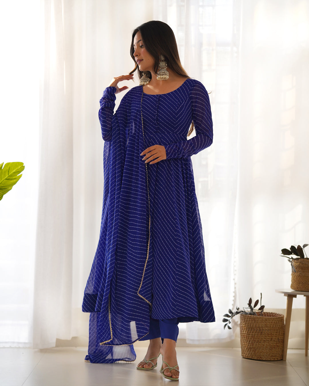 Women Leheriya Printed Georgette Anarkali Kurta Set