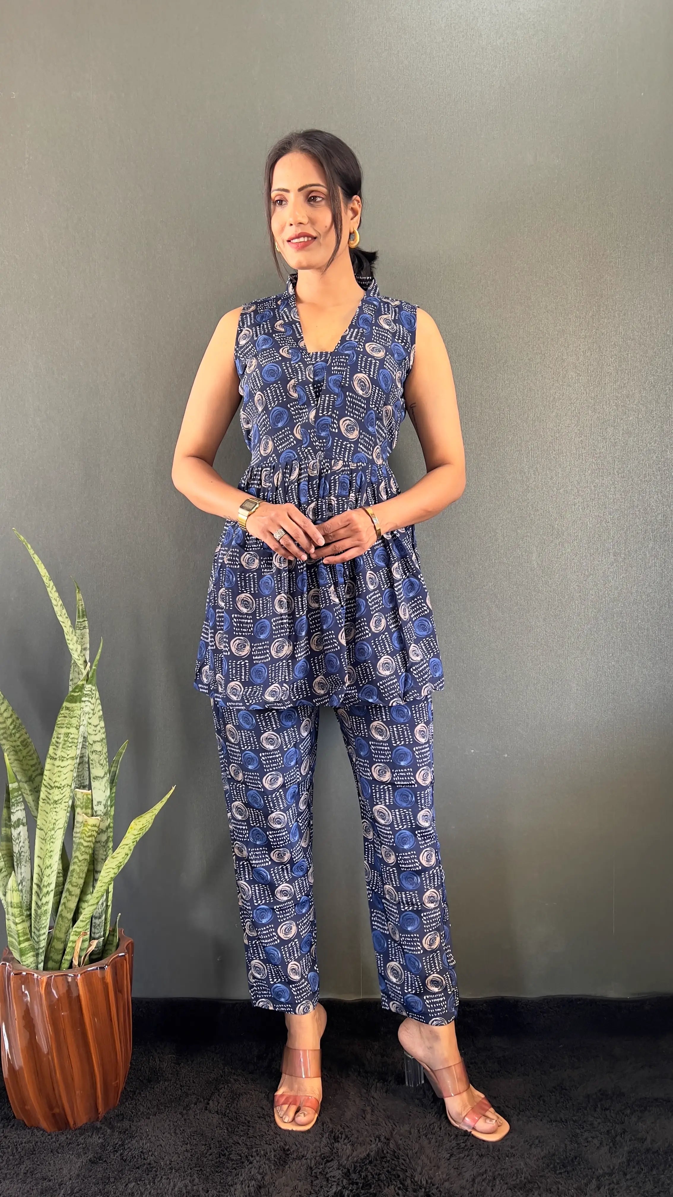Printed V-Neck Co Ord Sets For Office Wear