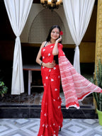 Durga Puja Special Yellow Printed Chanderi Saree