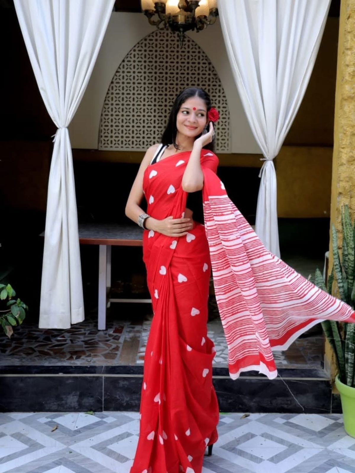 Durga Puja Special Yellow Printed Chanderi Saree