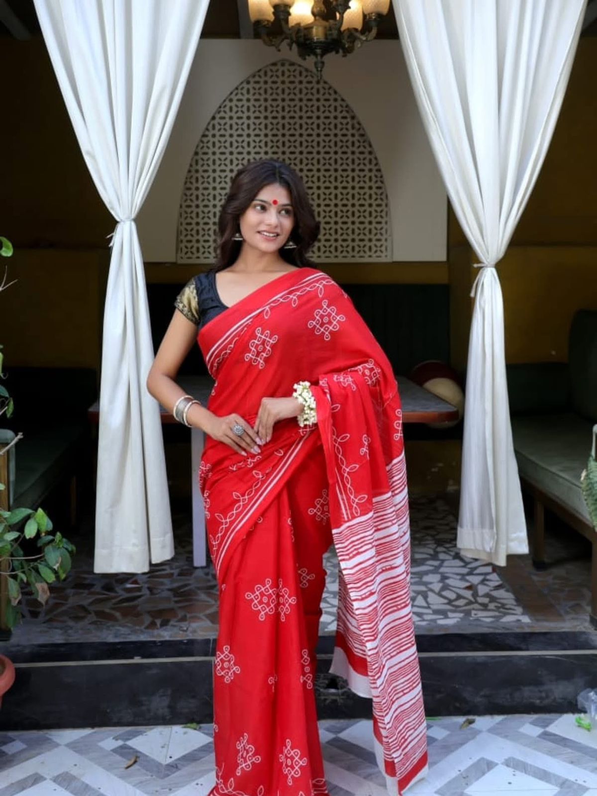 Durga Puja Special Yellow Printed Chanderi Saree