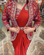 Trendy Indo-Western Ready-to-Wear Crepe Saree with Heavy Embroidered Koti & Stitched Blouse