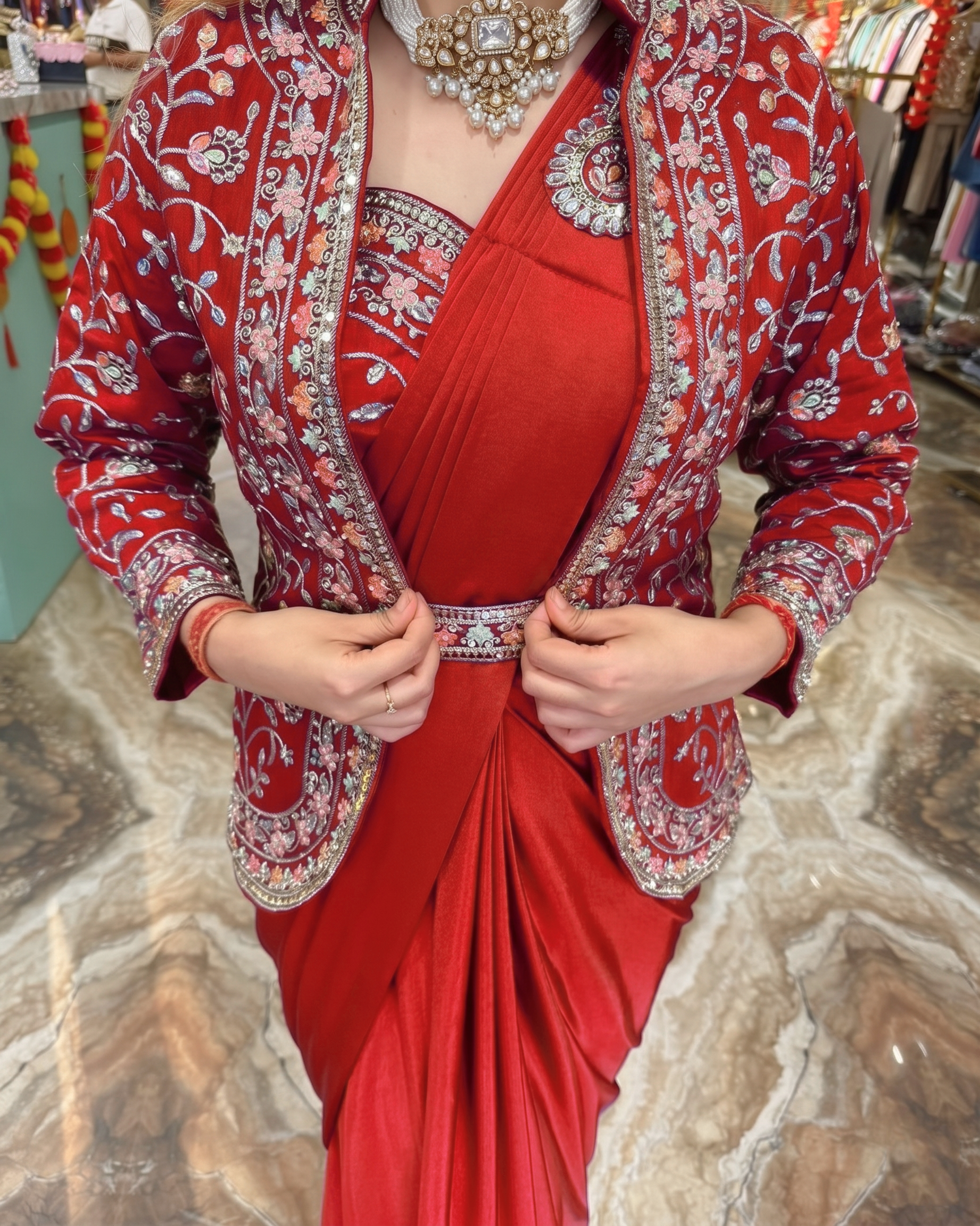 Trendy Indo-Western Ready-to-Wear Crepe Saree with Heavy Embroidered Koti & Stitched Blouse