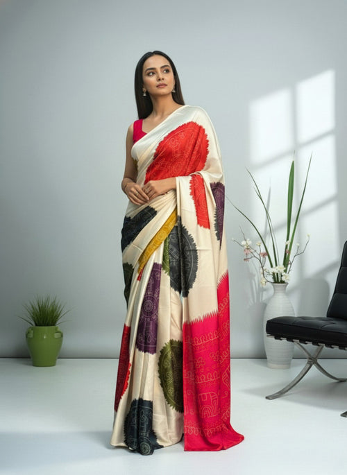 Bandhni Print Semi Model Satin Silk Saree - Pionex Fab