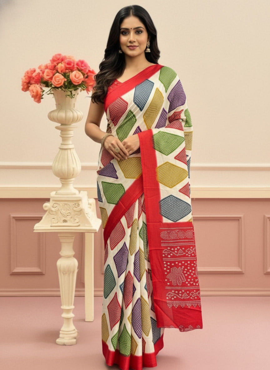 Satin Bandhni Printed Party wear Saree