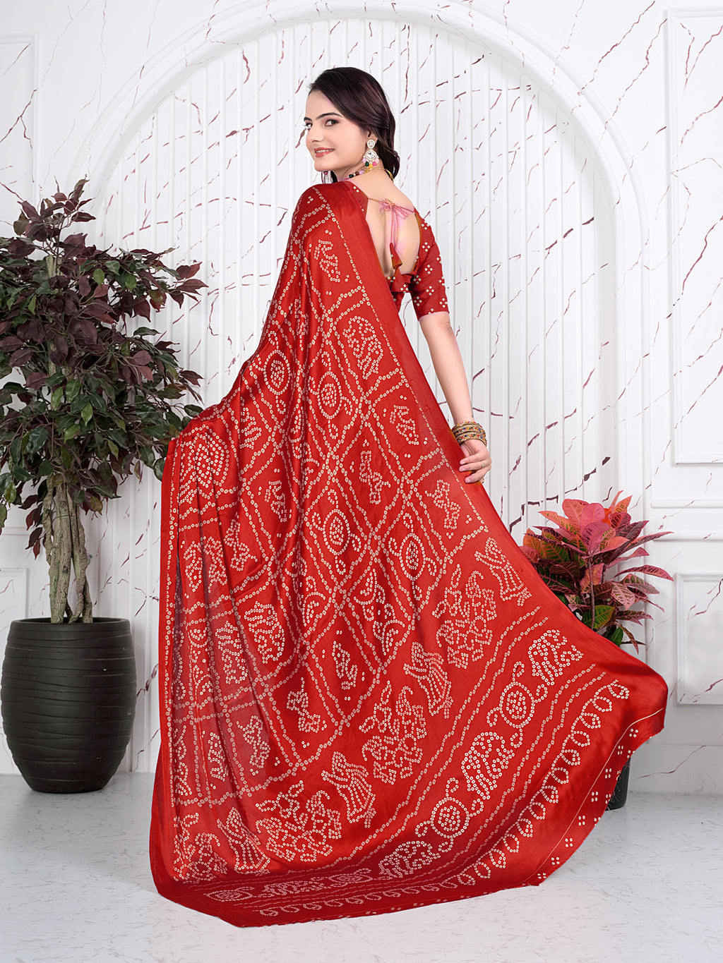 Bandhani Printed Satin Silk Saree for Party Look