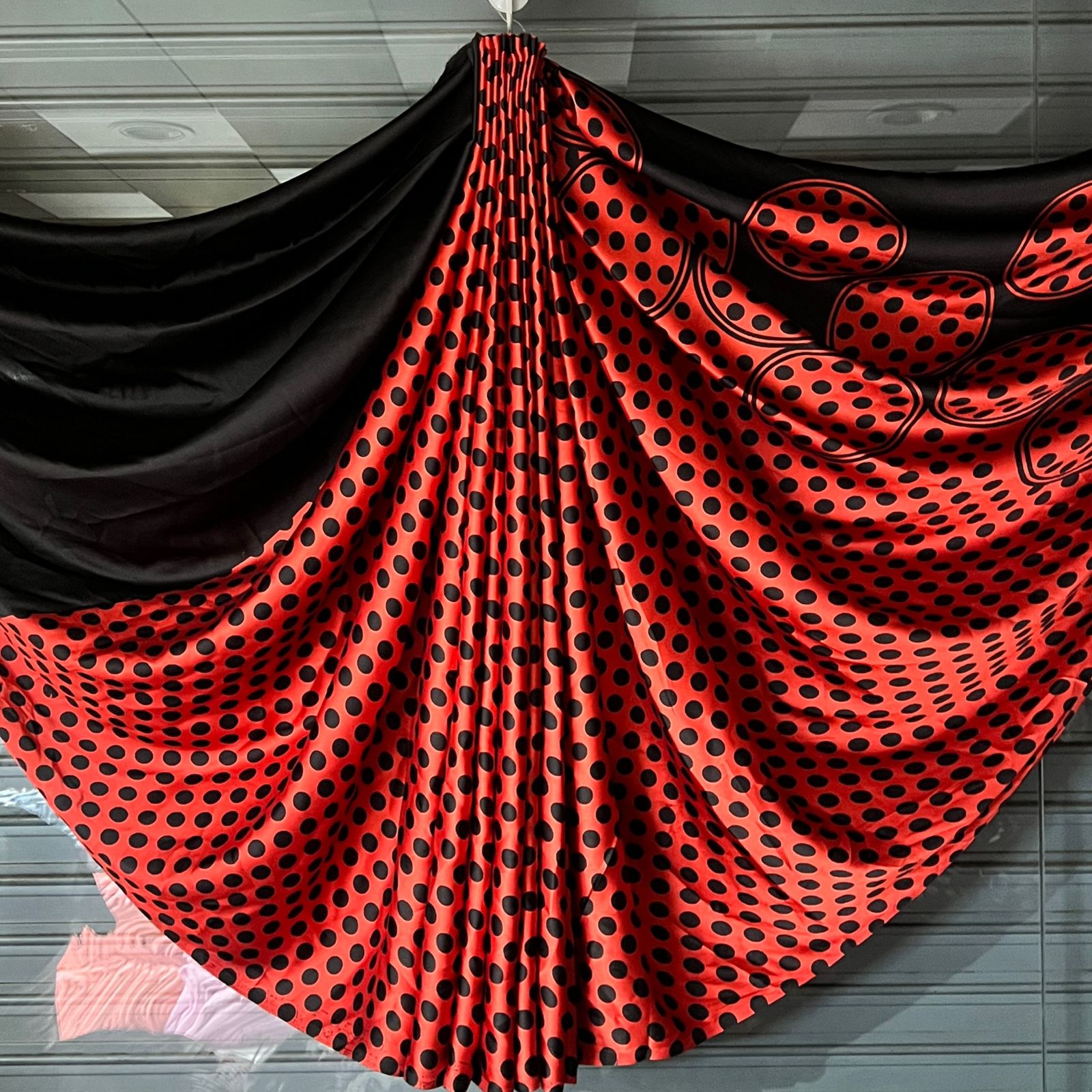 Polka Dot Printed Satin Silk Saree with Smooth Glossy Finish