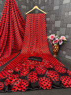 Polka Dot Printed Satin Silk Saree with Smooth Glossy Finish