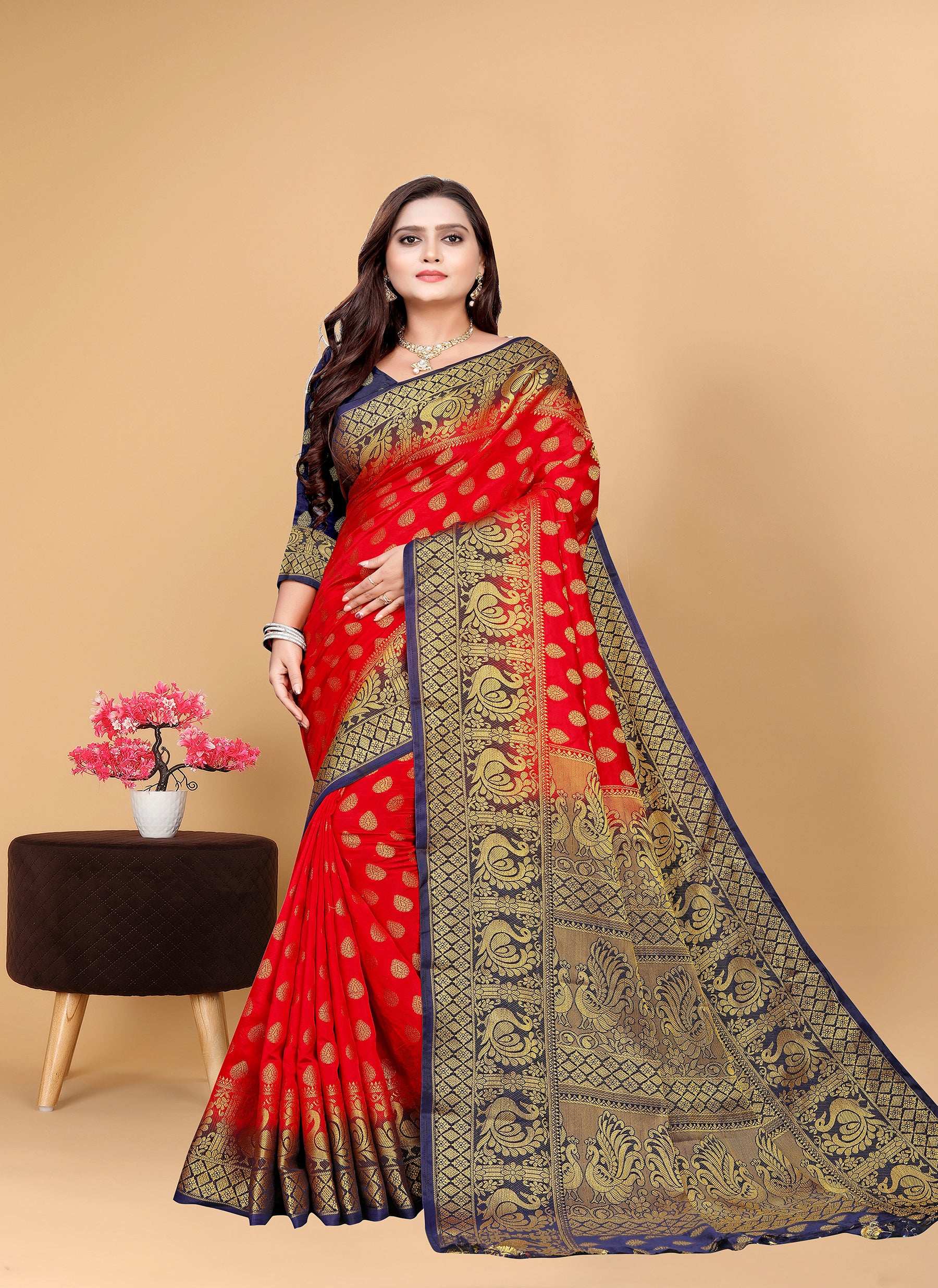 Pionex Woven Kanjivaram Banarasi Jacquard Nylon Silk Sarees