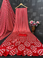 Polka Dot Printed Satin Silk Saree with Smooth Glossy Finish