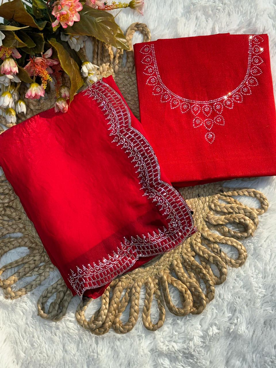 Two-Tone Satin Saree with Exquisite Diamond Cutwork Border