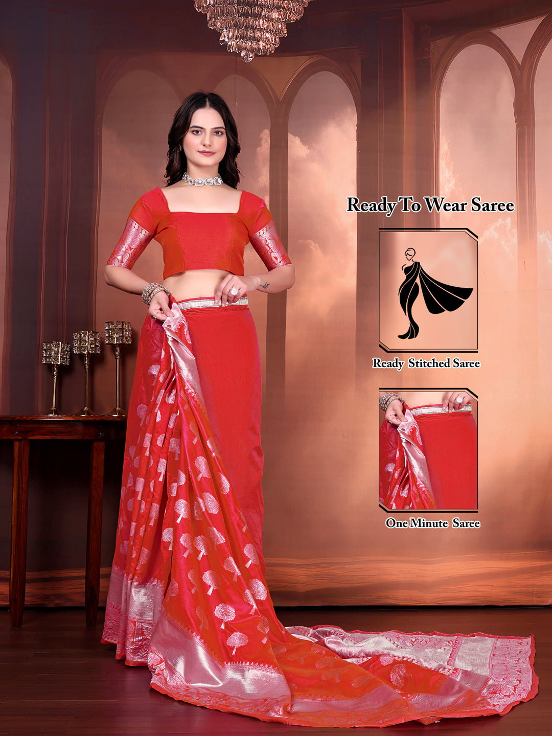 Ready to Wear Jacquard Pure Silk Saree