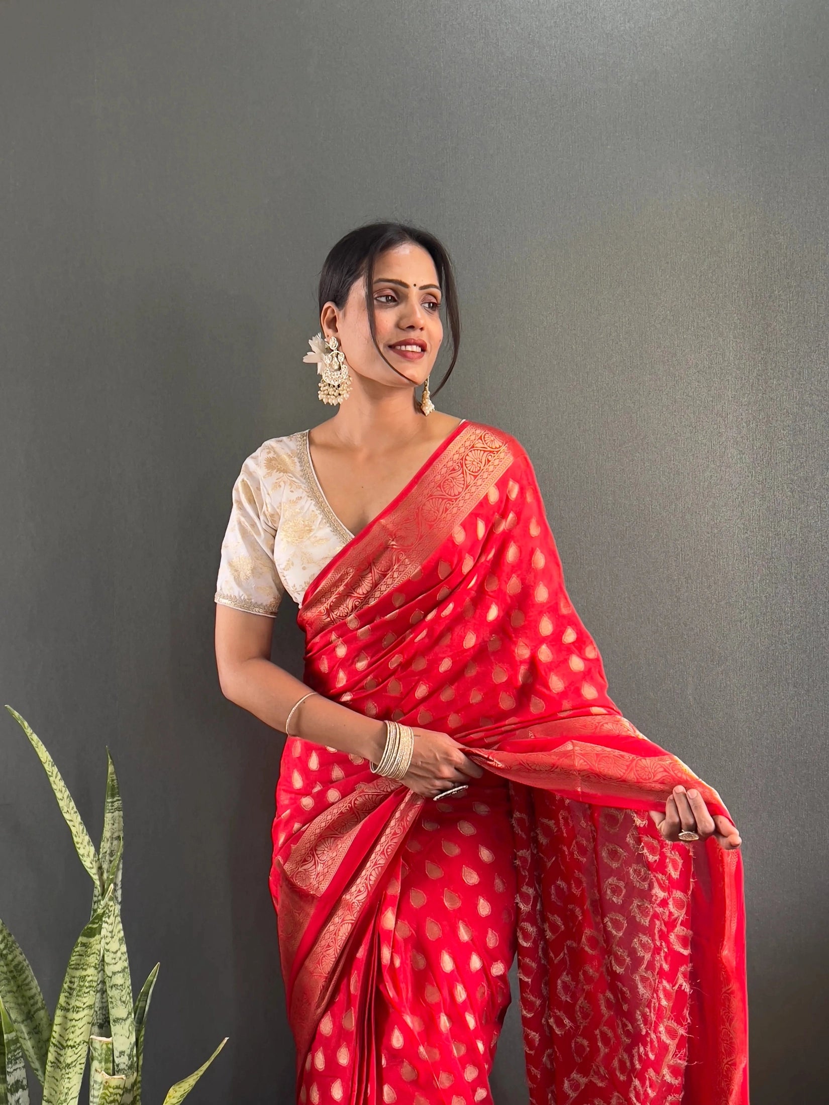 Ready to Wear Pure Banarasi Georgette Saree With Ready Made Blouse