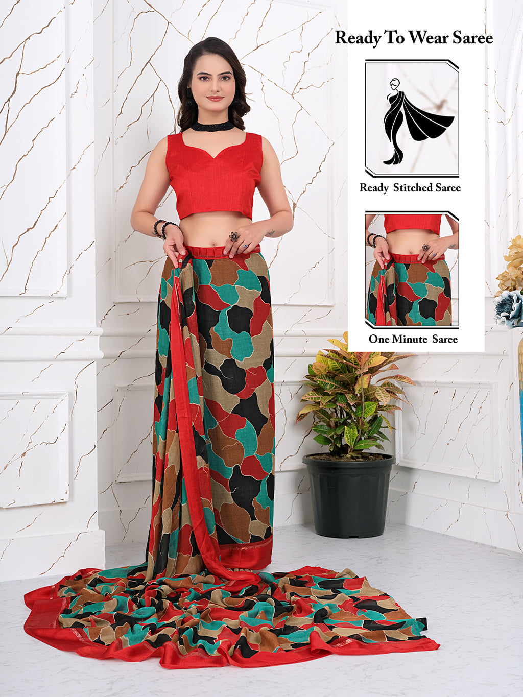 Instant Glam: Pre-Pleated Chiffon & Satin Patta Saree