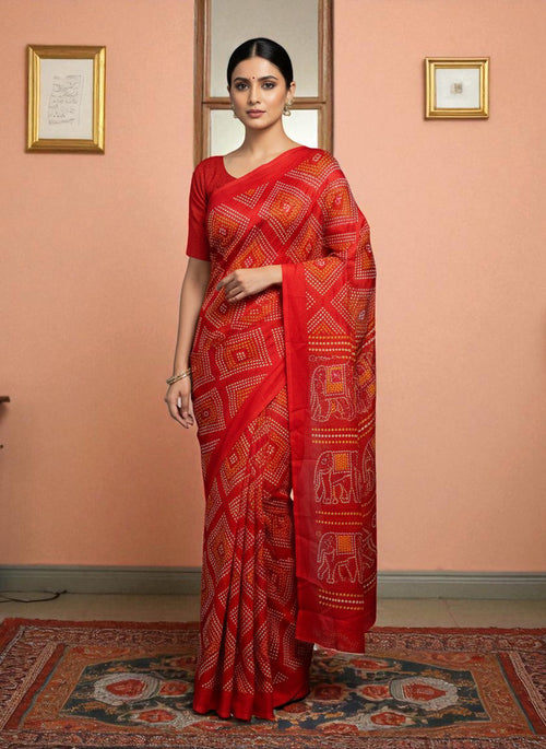Bandhani Printed Satin Silk Party wear Saree