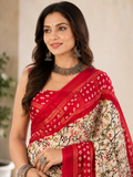 Women Printed Moss Chiffon Saree with Zari Border - Pionex Fab