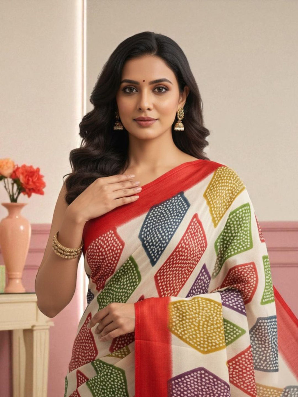 Satin Bandhni Printed Party wear Saree