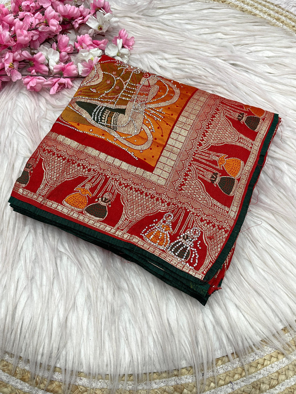 Dola silk Hand Deying Mena with Zarkhan Work Saree