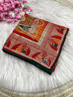 Dola silk Hand Deying Mena with Zarkhan Work Saree