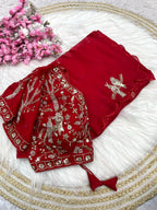 Satin Saree with Heavy Beaded Work Stitched Blouse