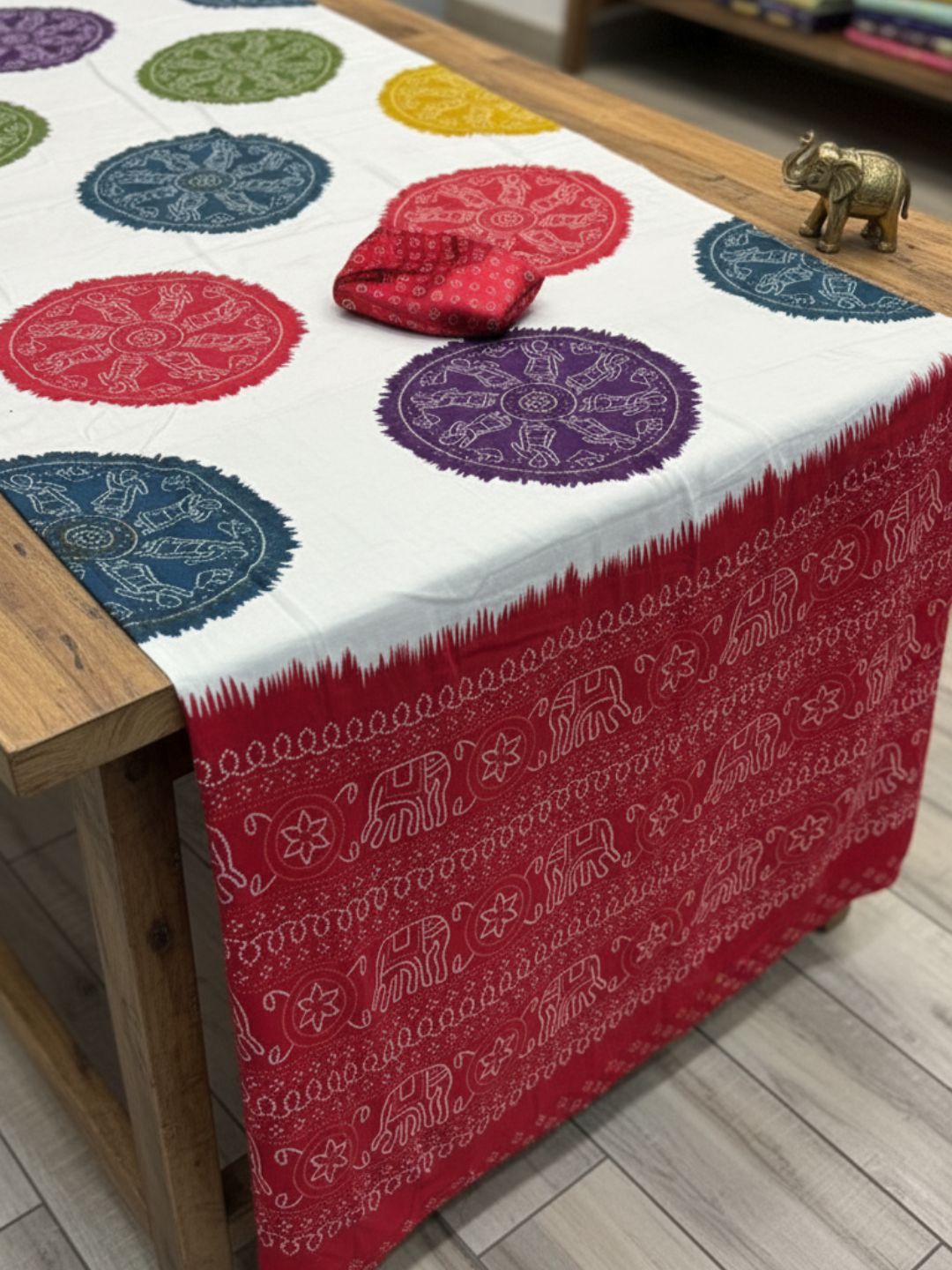 Ajrakh Printed Satin Silk Saree with Blouse Piece