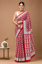 Women’s Mul Cotton Ready To Wear Saree with Floral Printed Pattern