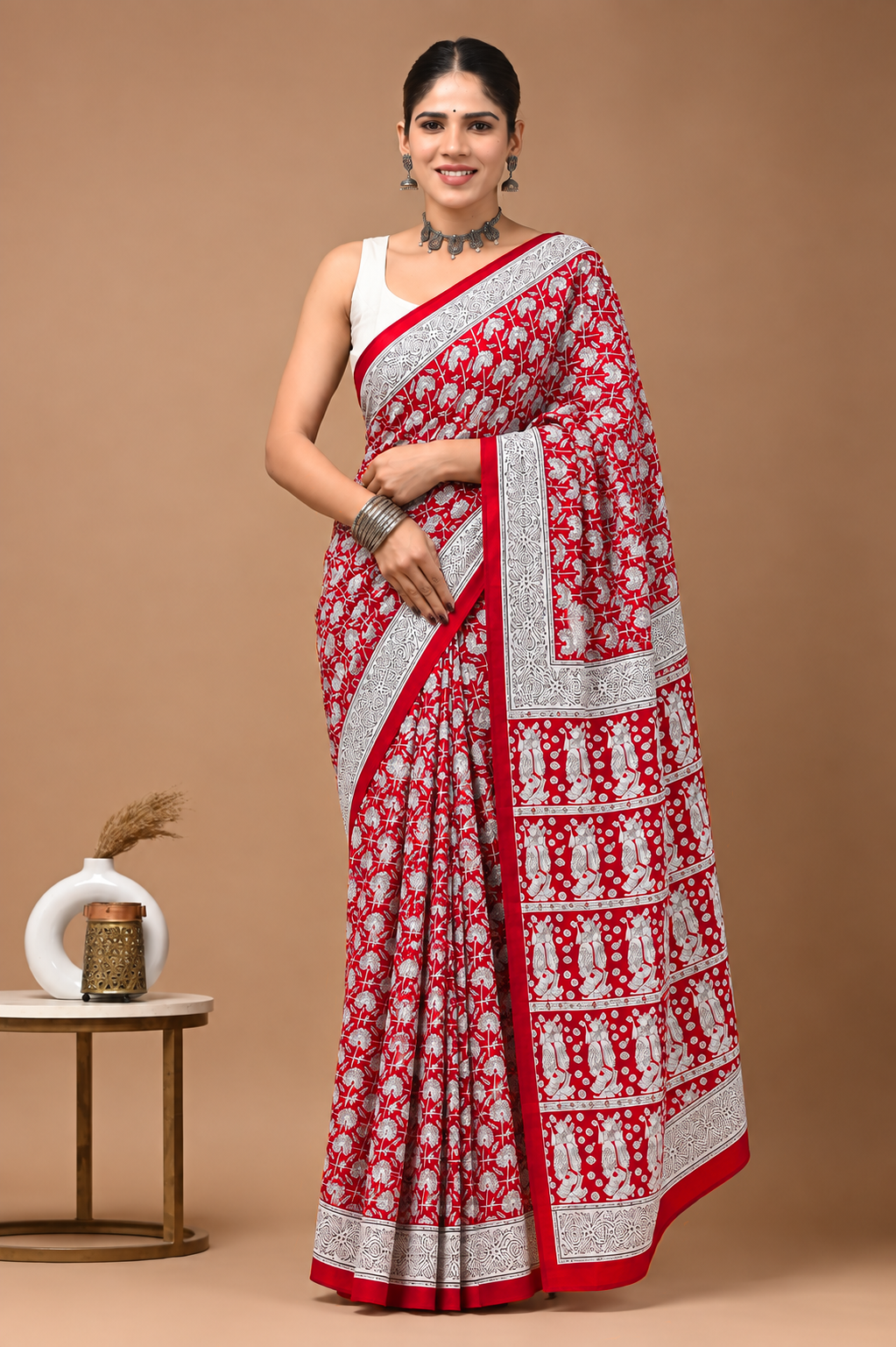 Women’s Mul Cotton Ready To Wear Saree with Floral Printed Pattern