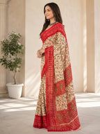 Women Printed Moss Chiffon Saree with Zari Border
