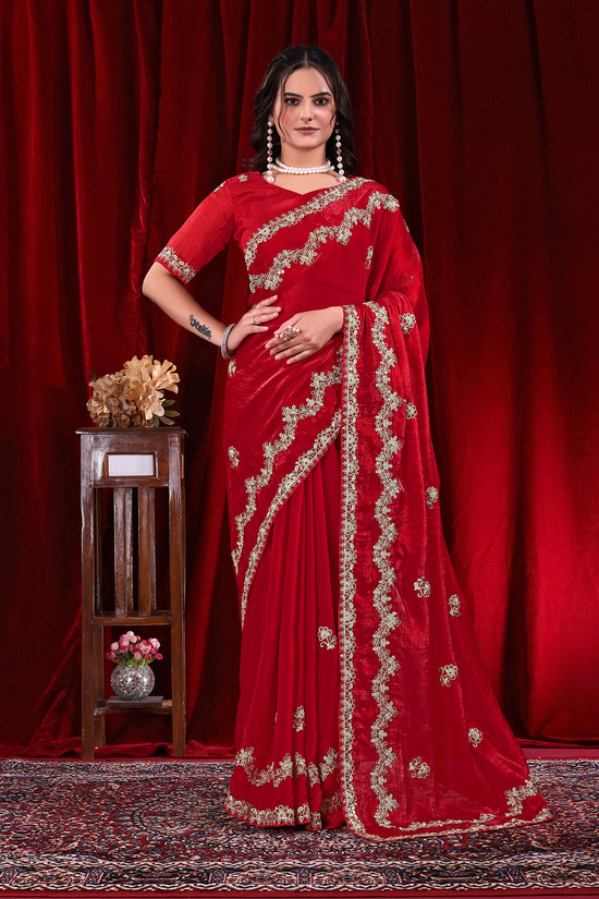 Traditional Embroidered Satin Silk Saree