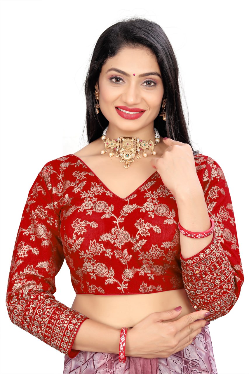 Pure Dola Silk Jacquard Embroidered Blouse