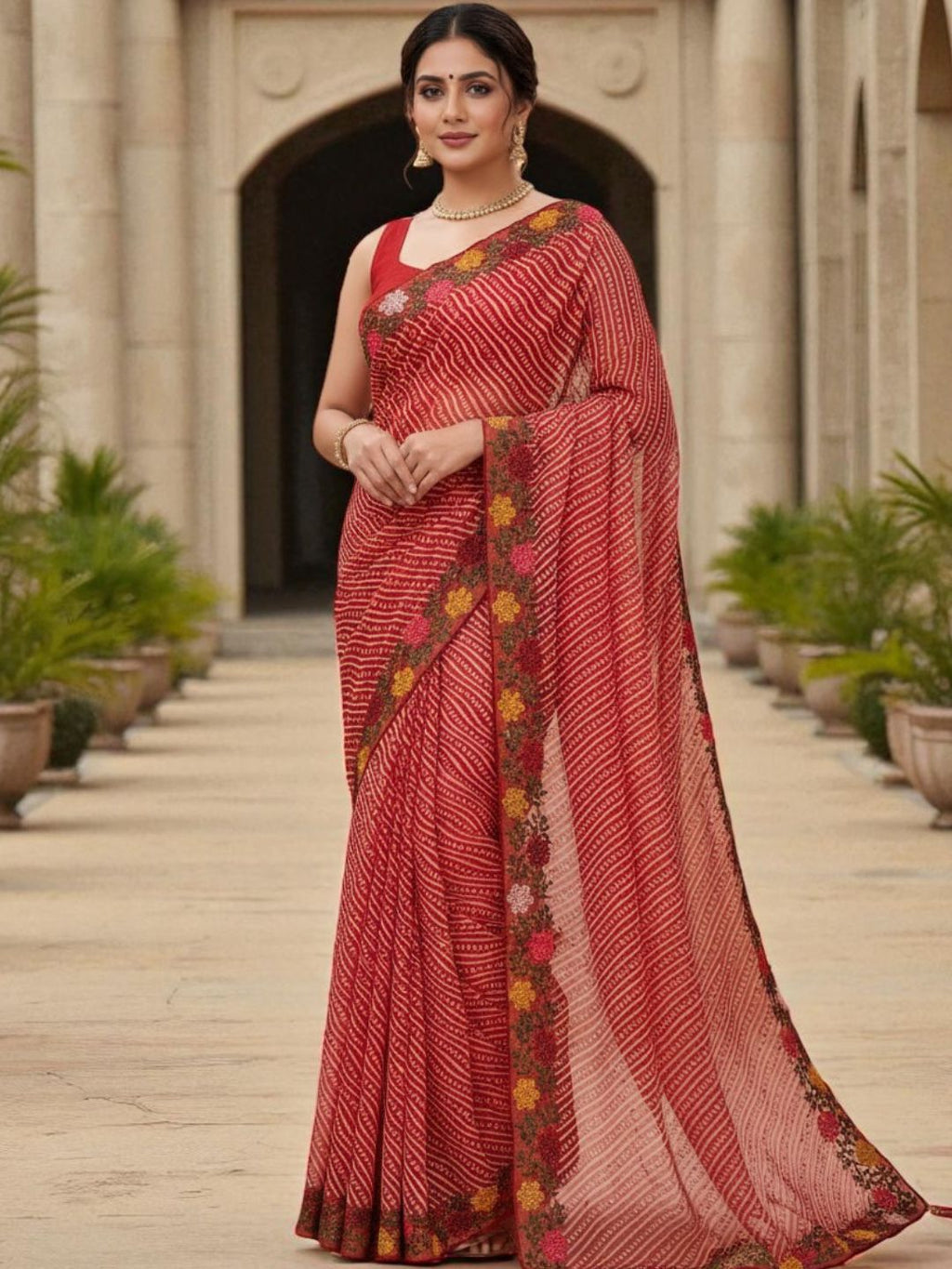 Cotton Silk Bandhani Printed Saree with Embroidery Work Border