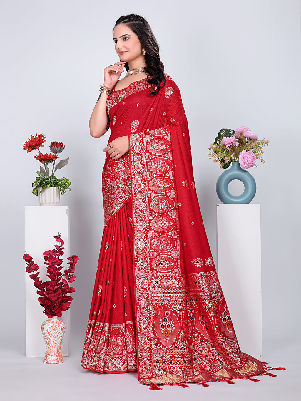 Patola Silk Saree with Traditional Pallu and Tassel Border