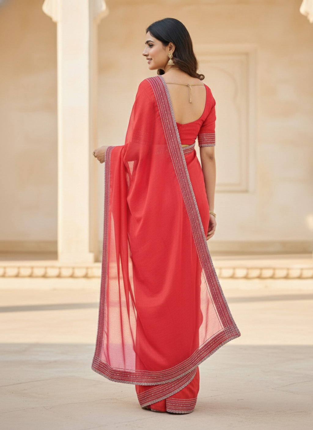 Party Wear Solid Net Saree with Heavy Diamond Siroski Work